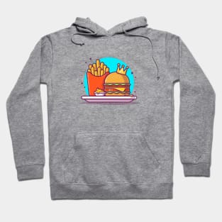 Burger With French Fries Cartoon Vector Icon Illustration (2) Hoodie